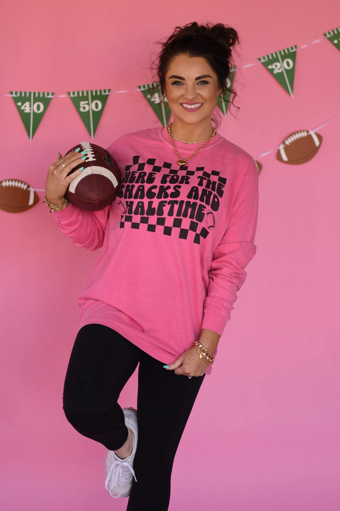 Pink Here For The Snacks And Halftime Tee/Long Sleeve Tee