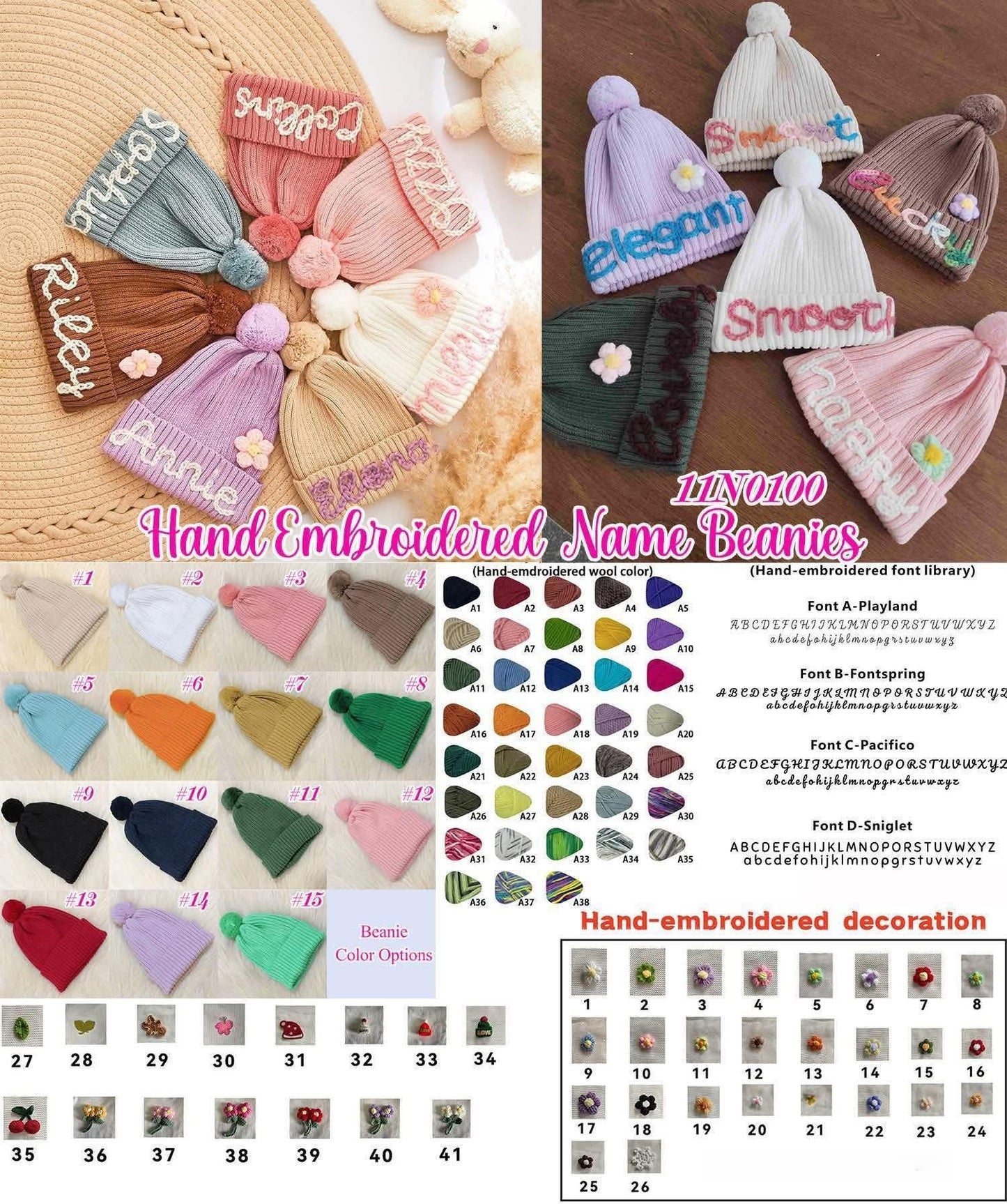 Handmade Embroidery Name Kids Beanies - WS