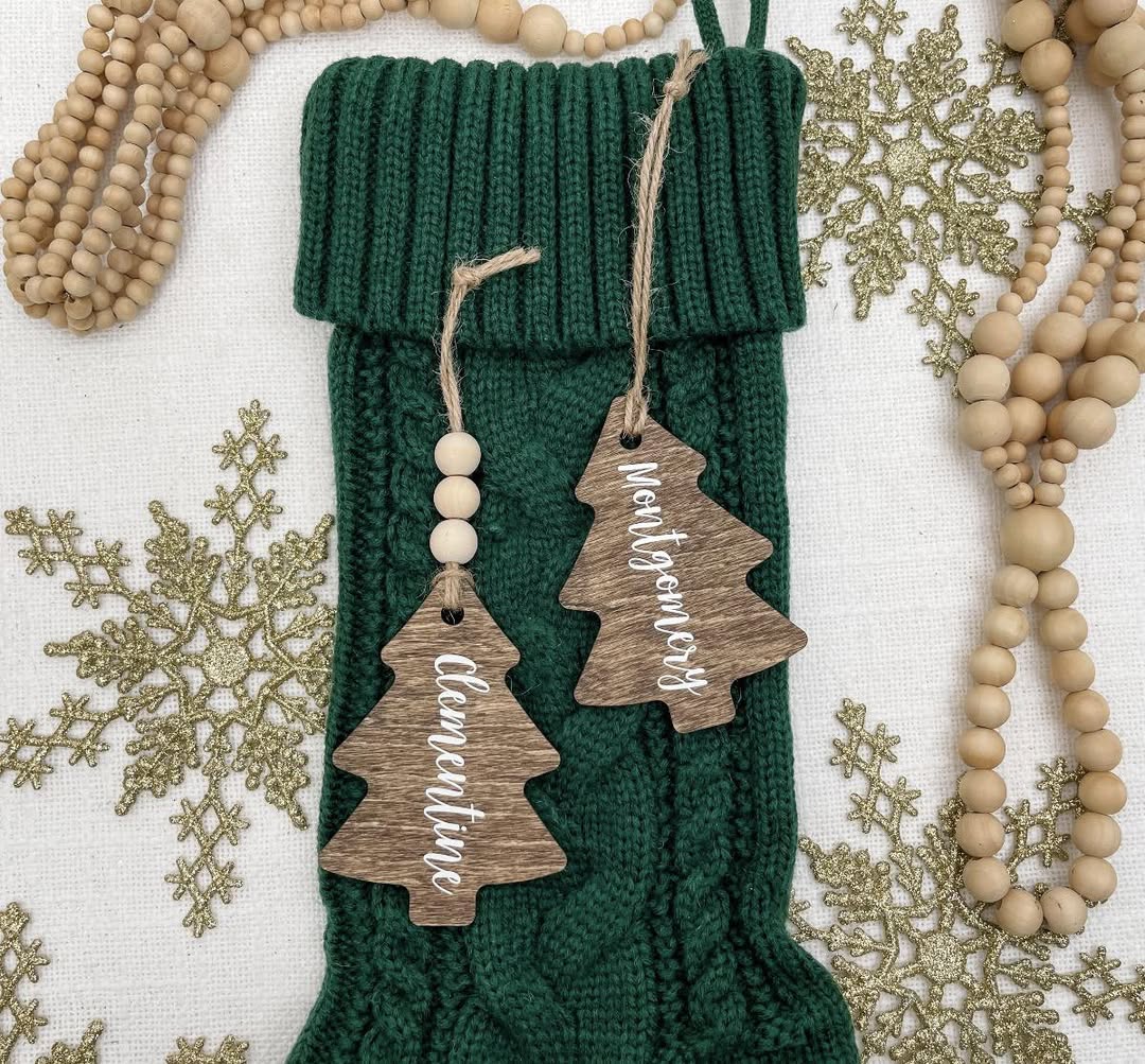 Wooden Christmas Tree Stocking Tags - WS