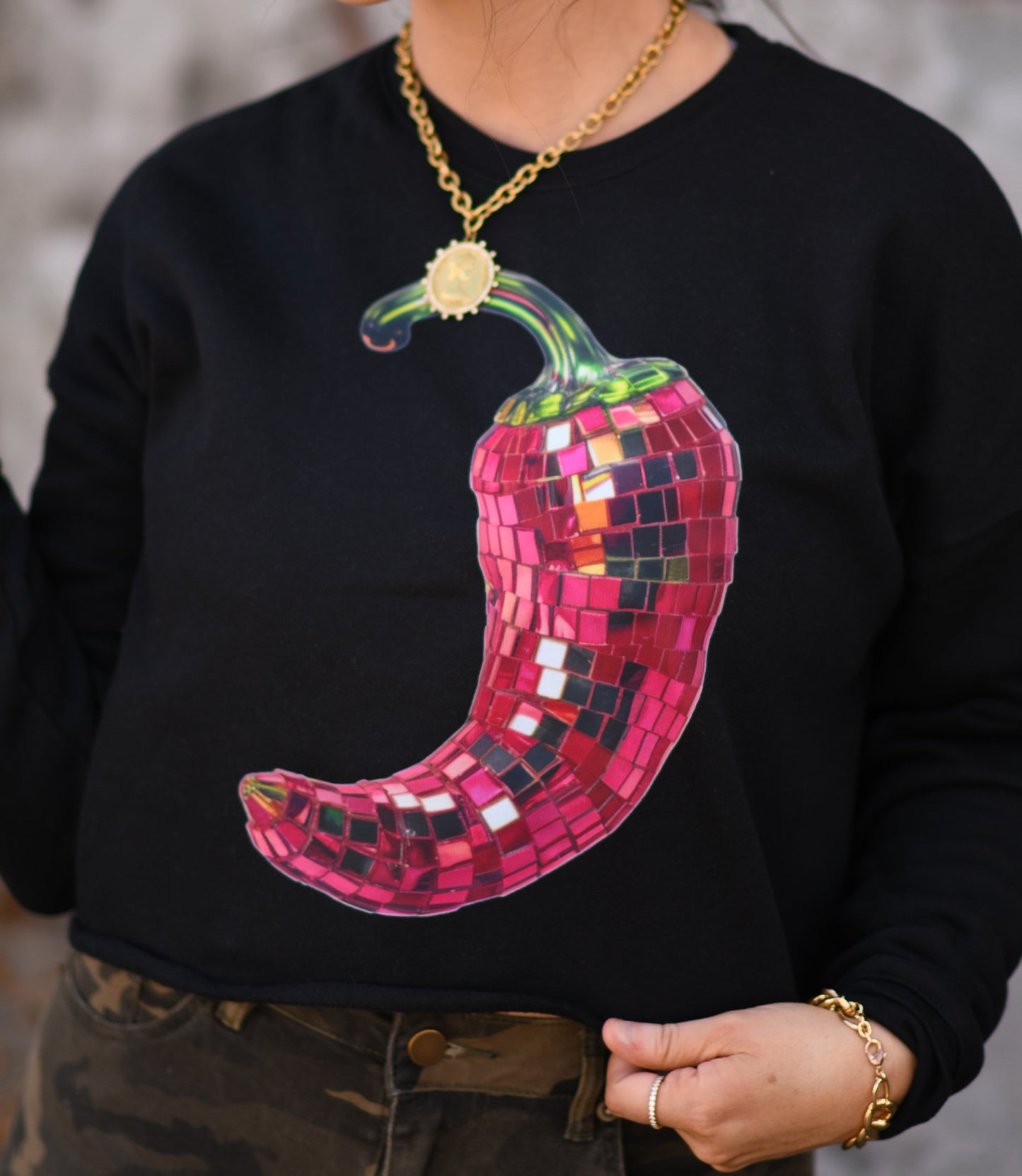 Disco Chili Pepper Cropped Sweatshirt