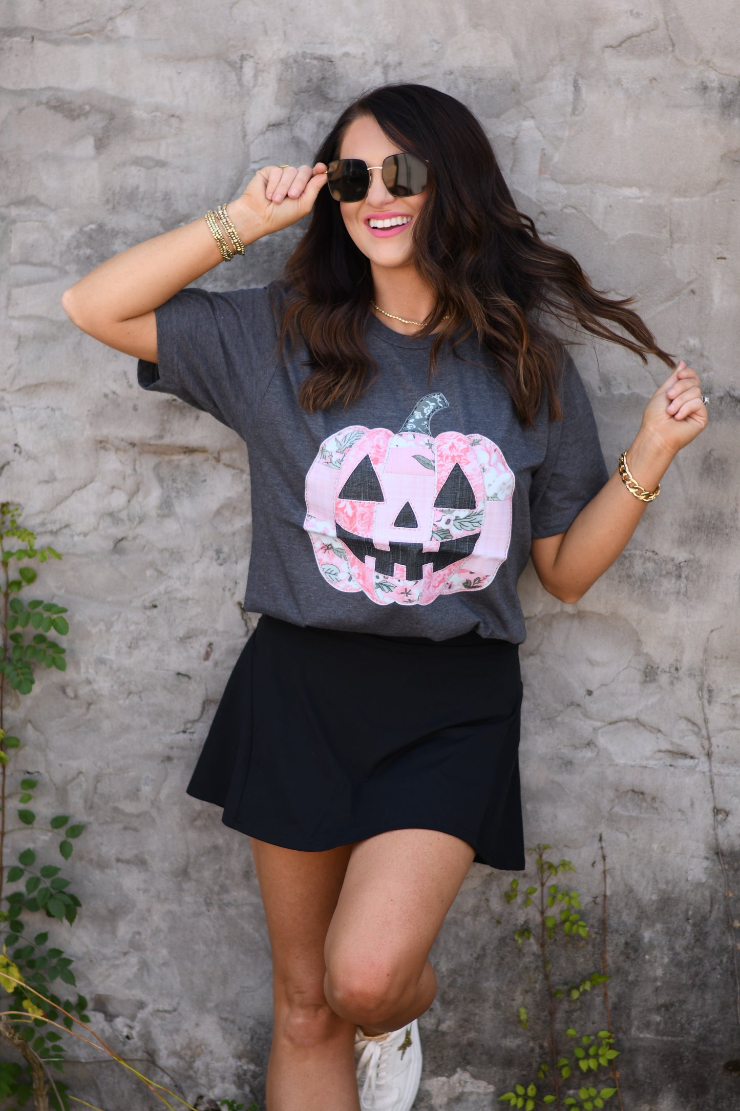 Pink Florals Patched Pumpkin Tee
