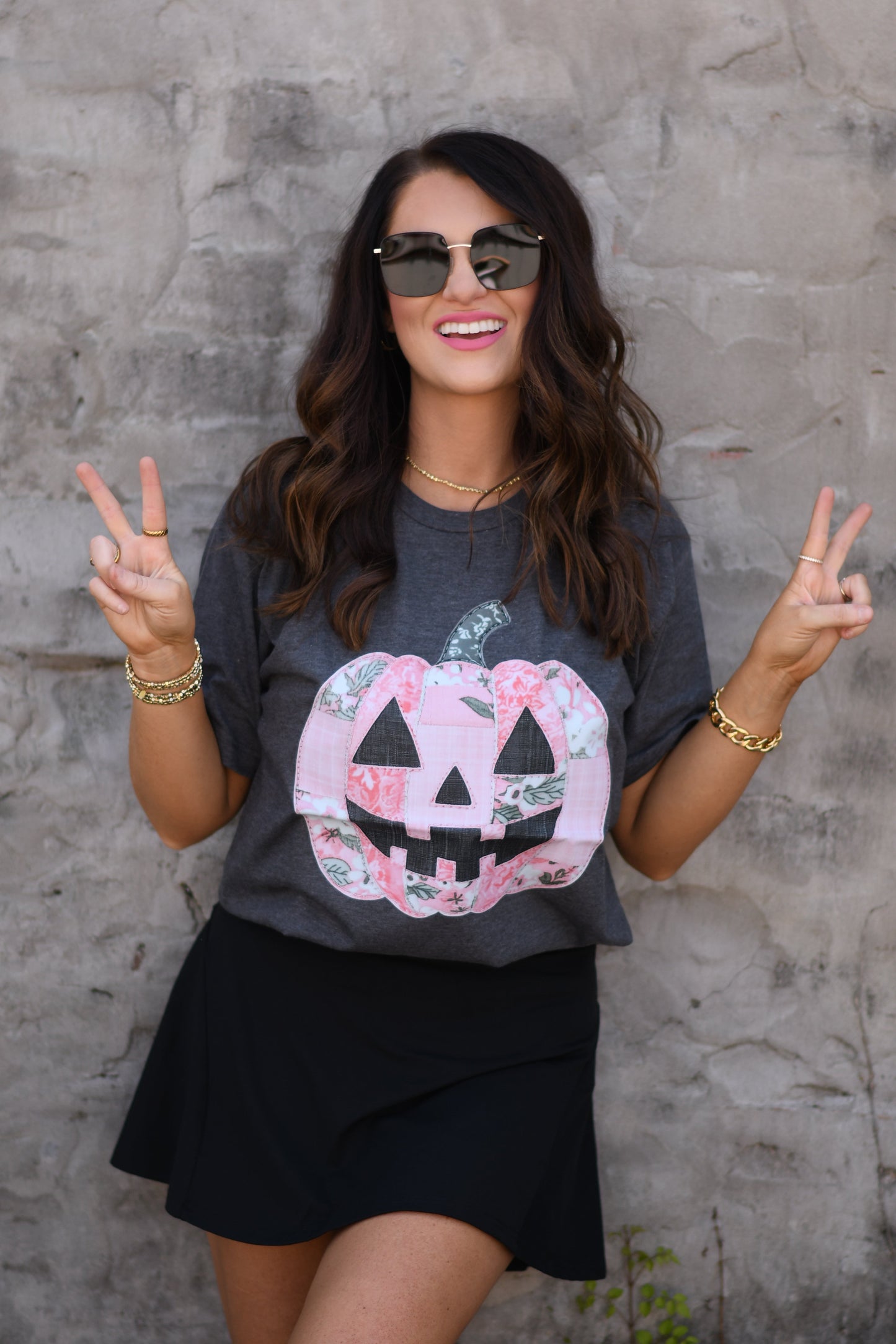 Pink Florals Patched Pumpkin Tee