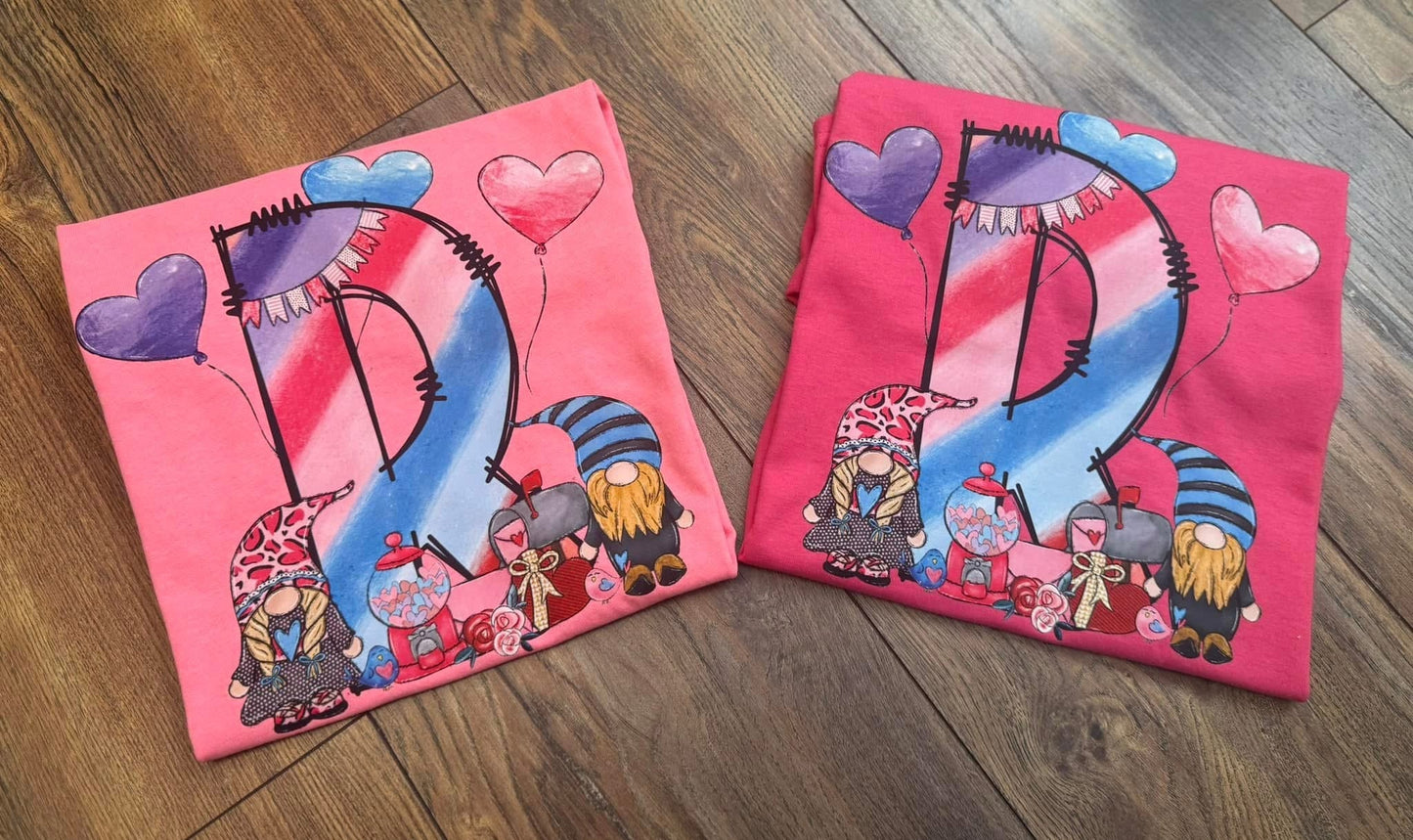 Gnome Initial Valentines day tee - WS