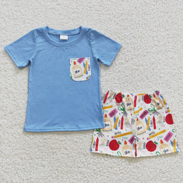 Boys School Supplies Back to School Shorts Set