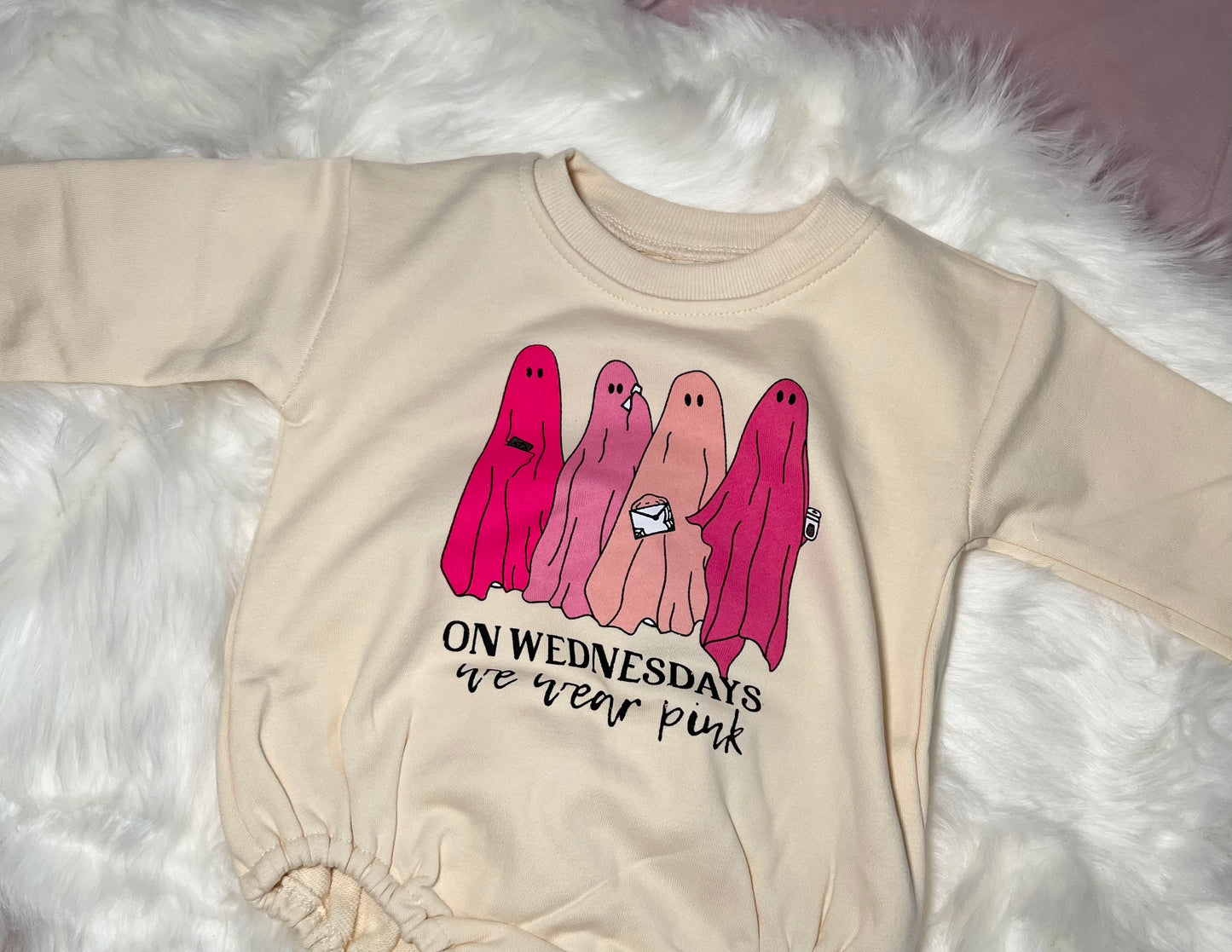 RTS girls on Wednesday wear pink Halloween romper (oversized)
