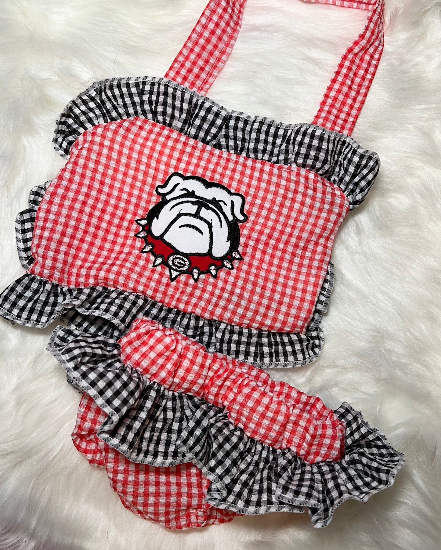 RTS girls seersucker U G A bulldog bikini