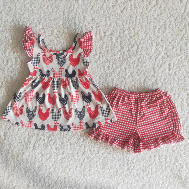 Girls Chicken Ruffle Shorts Set