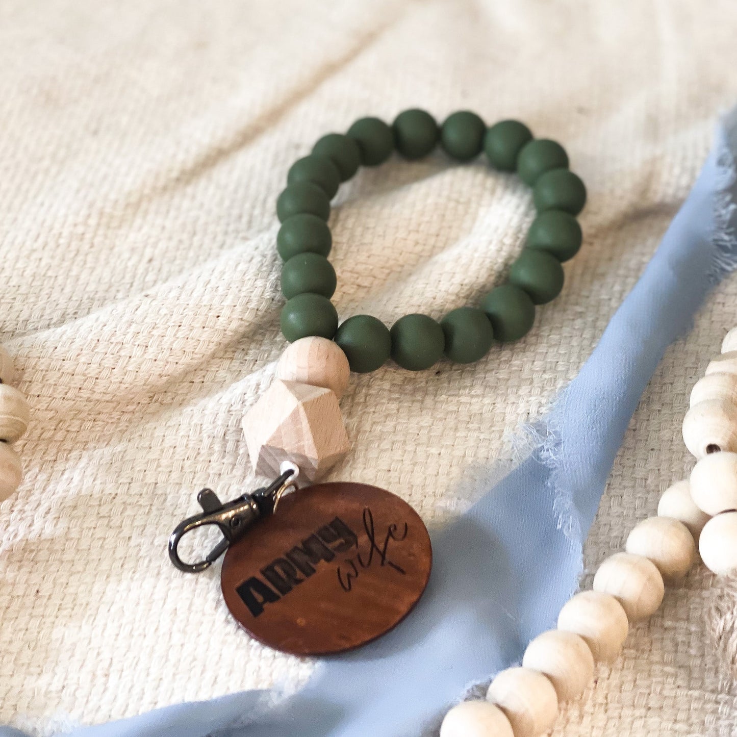 Olive Silicone Beaded Wristlet