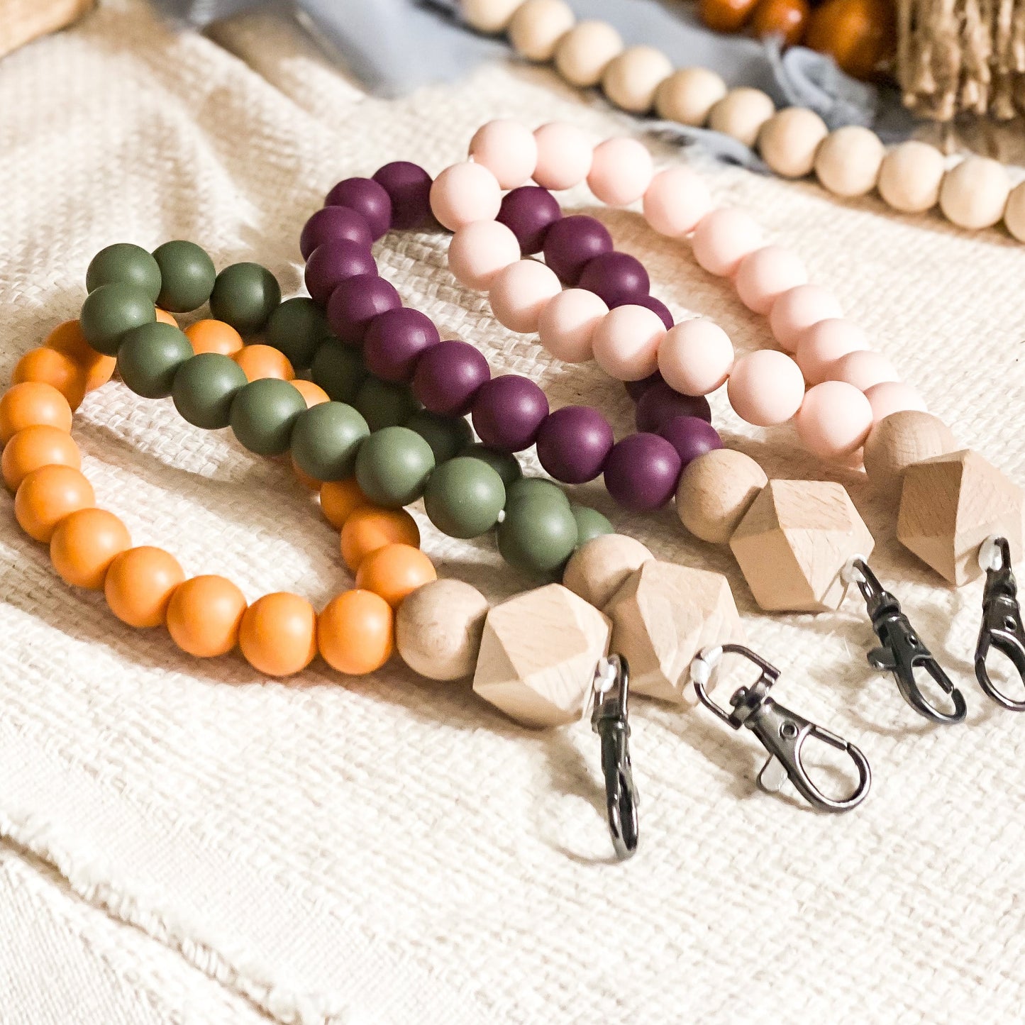 Olive Silicone Beaded Wristlet