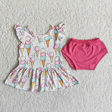 Girls Ice Cream Peplum Top and Bummies Set