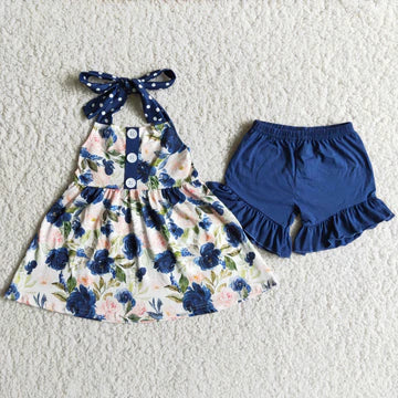 Girls Navy Floral Set