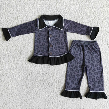 Girls Leopard Ruffle Pajamas