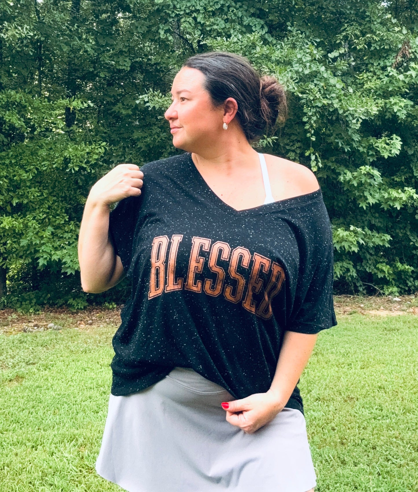 Blessed Metallic Varsity Graphic Tee