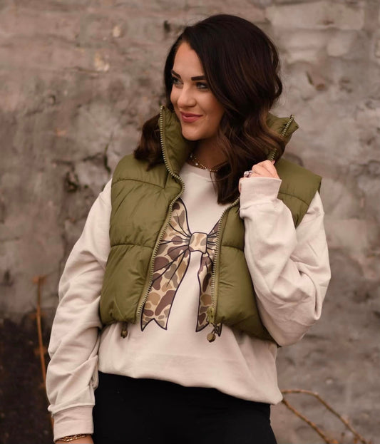 RTS Army Green Cropped Puffer Vest