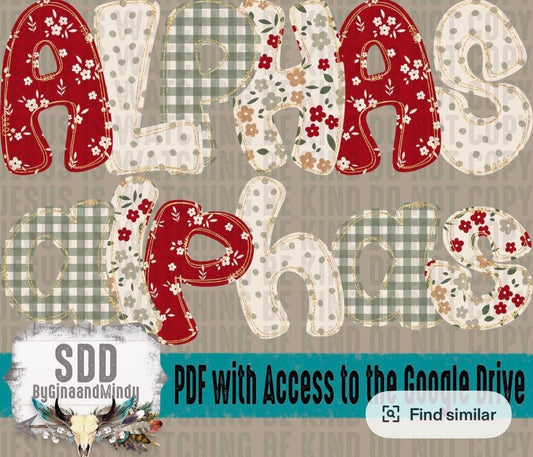 Faux Stitching Green, Red & Floral Alpha Sweatshirt or Tshirts - WS