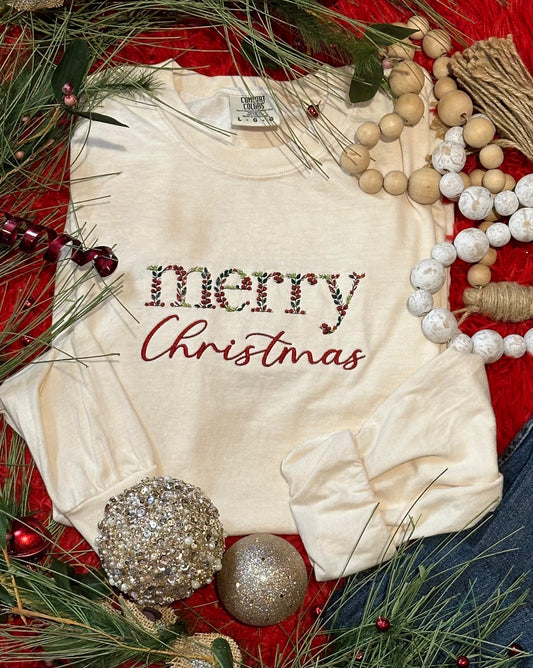 Embroidered Merry Christmas Long Sleeve/Sweatshirt