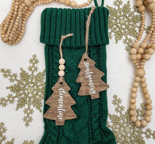 Wooden Christmas Tree Stocking Tags - WS