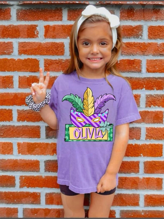Crawfish Mardi Gras mask name tee - WS