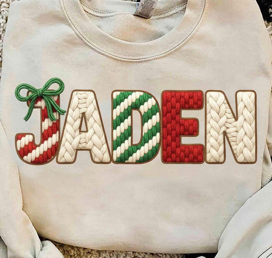 Faux Crochet name with bow Sweatshirt or Tshirts - WS