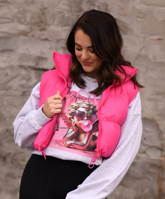 RTS Hot Pink Cropped Puffer Vest