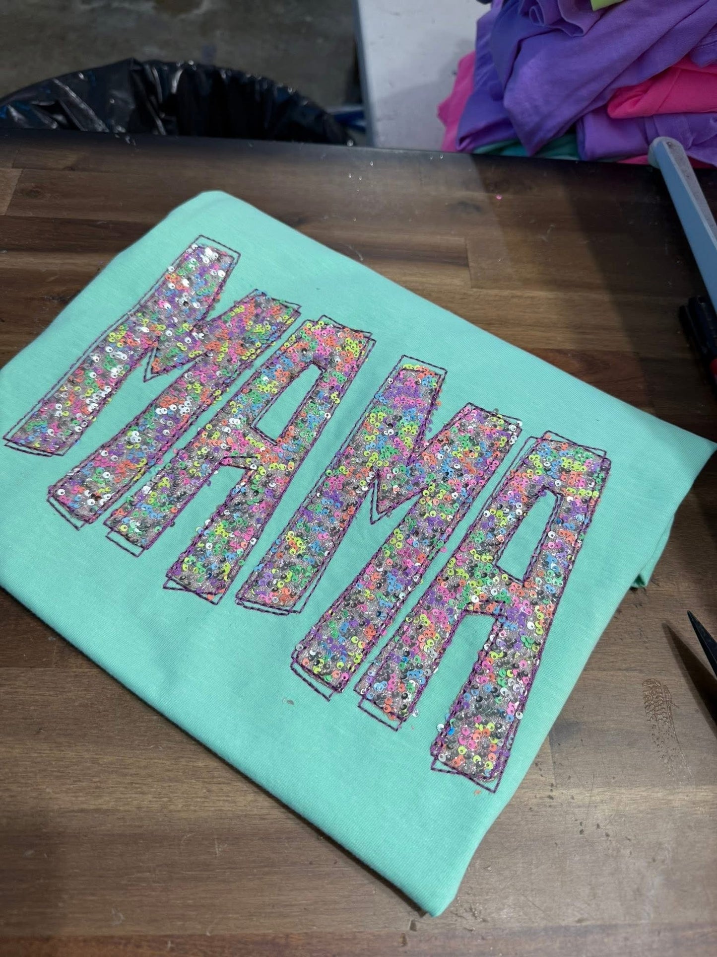 Double Stitches Sequins Embroidered Tees - WS