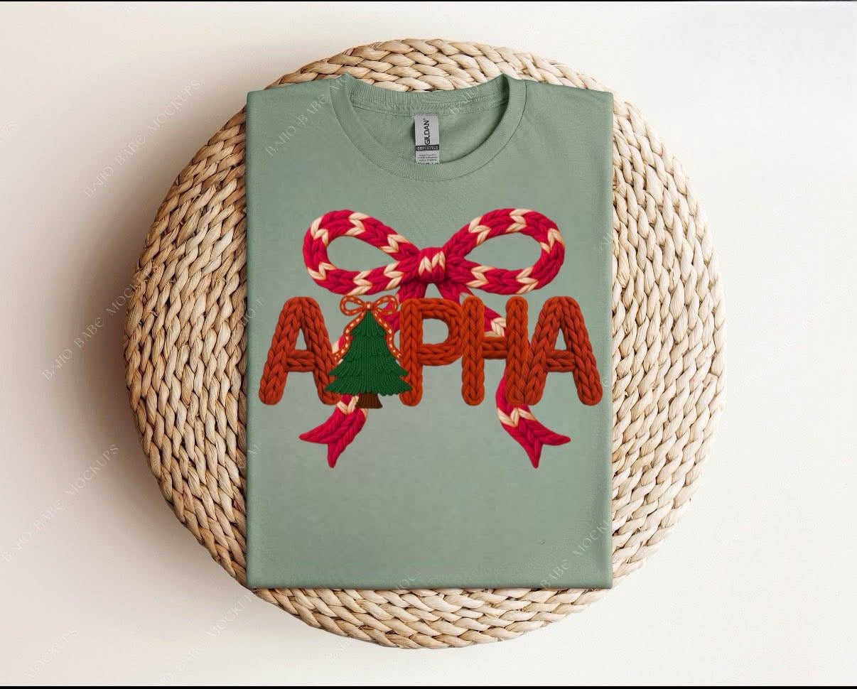 Faux Crochet Bow & Alpha Sweatshirt or Tshirts - WS