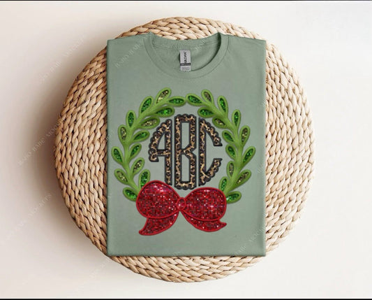 Christmas Wreath & Bow Mono Sweatshirt or Tshirts - WS (Copy)