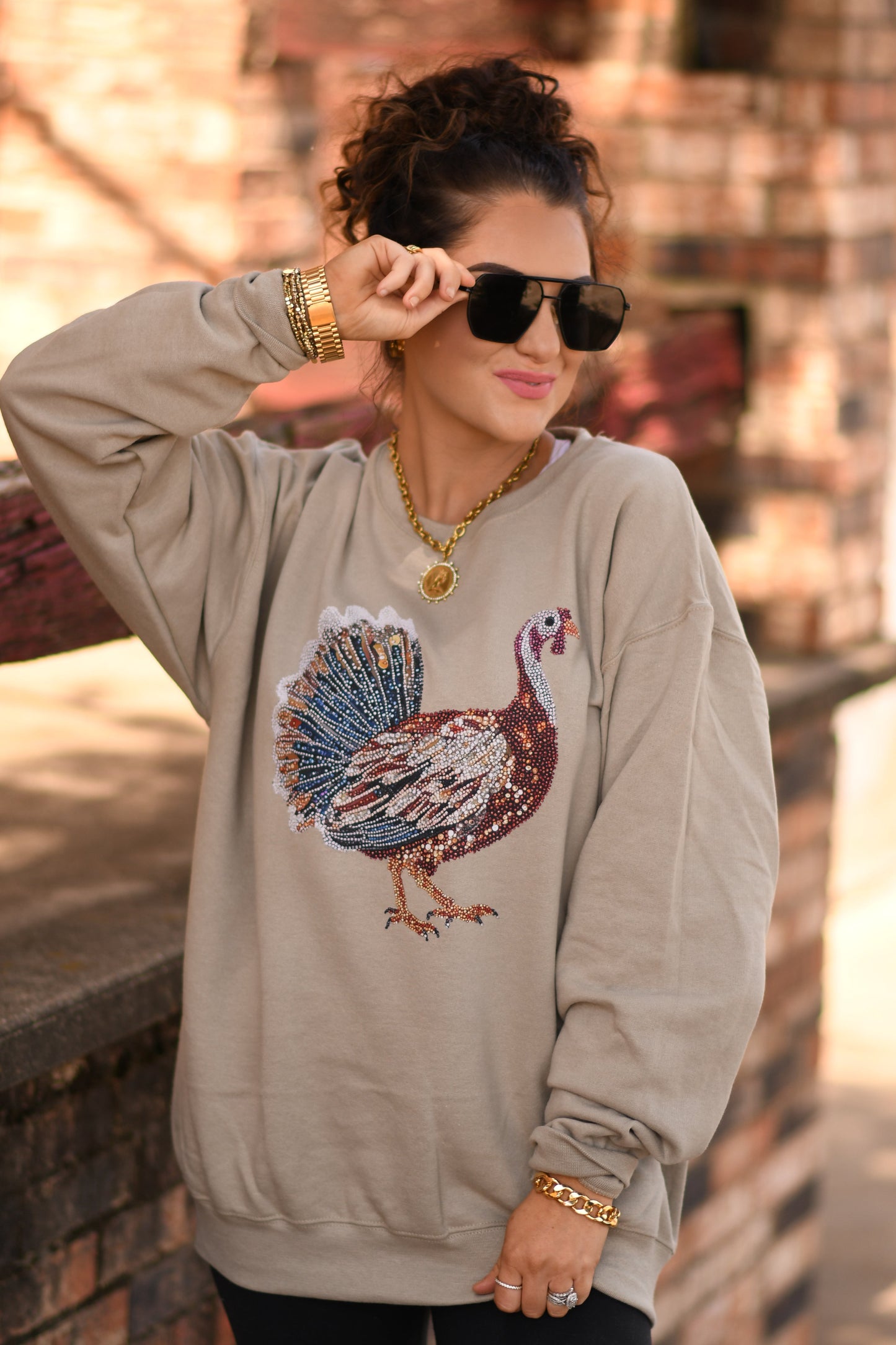 Faux Rhinestone Turkey Sweatshirt