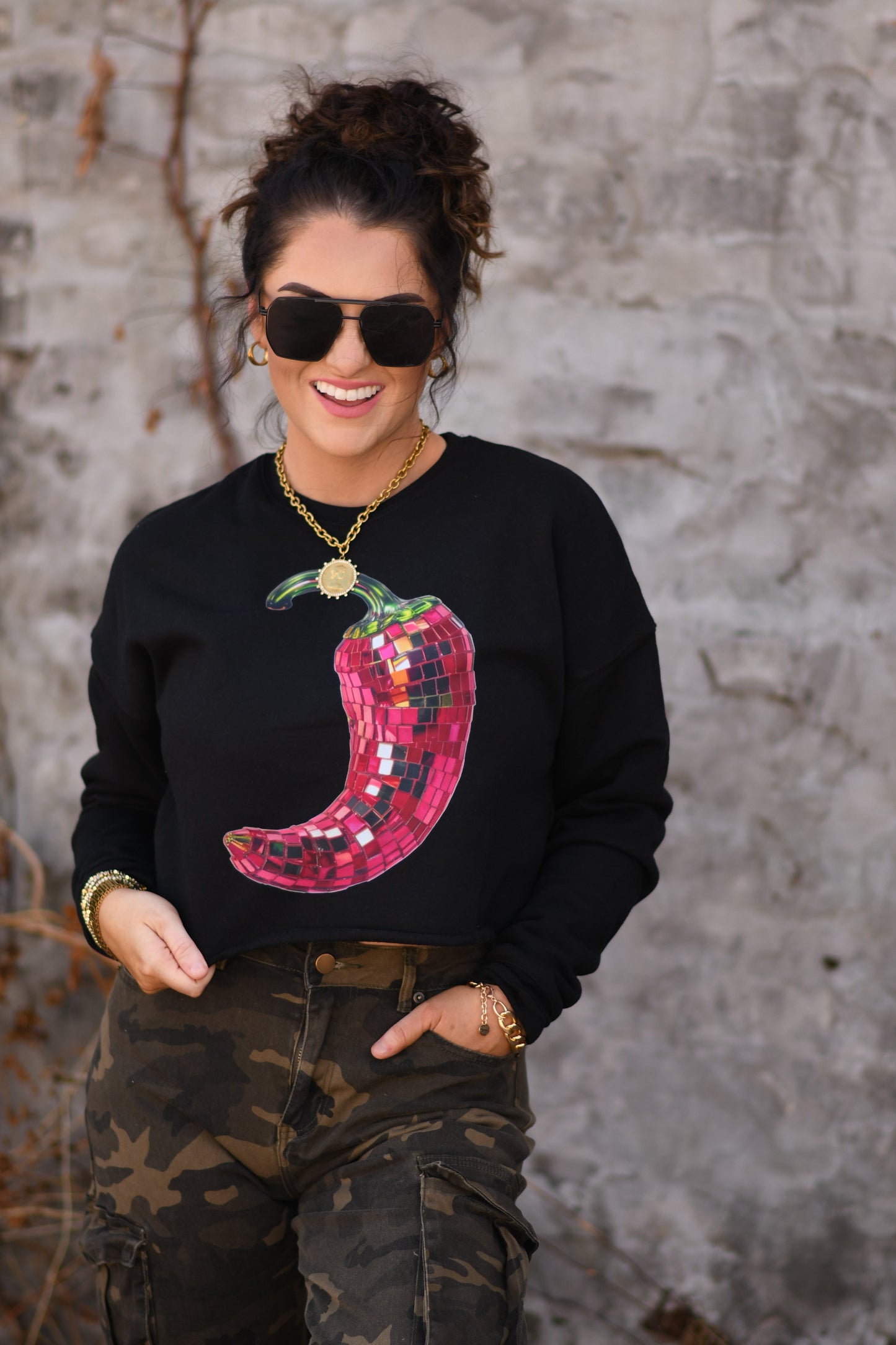 Disco Chili Pepper Cropped Sweatshirt