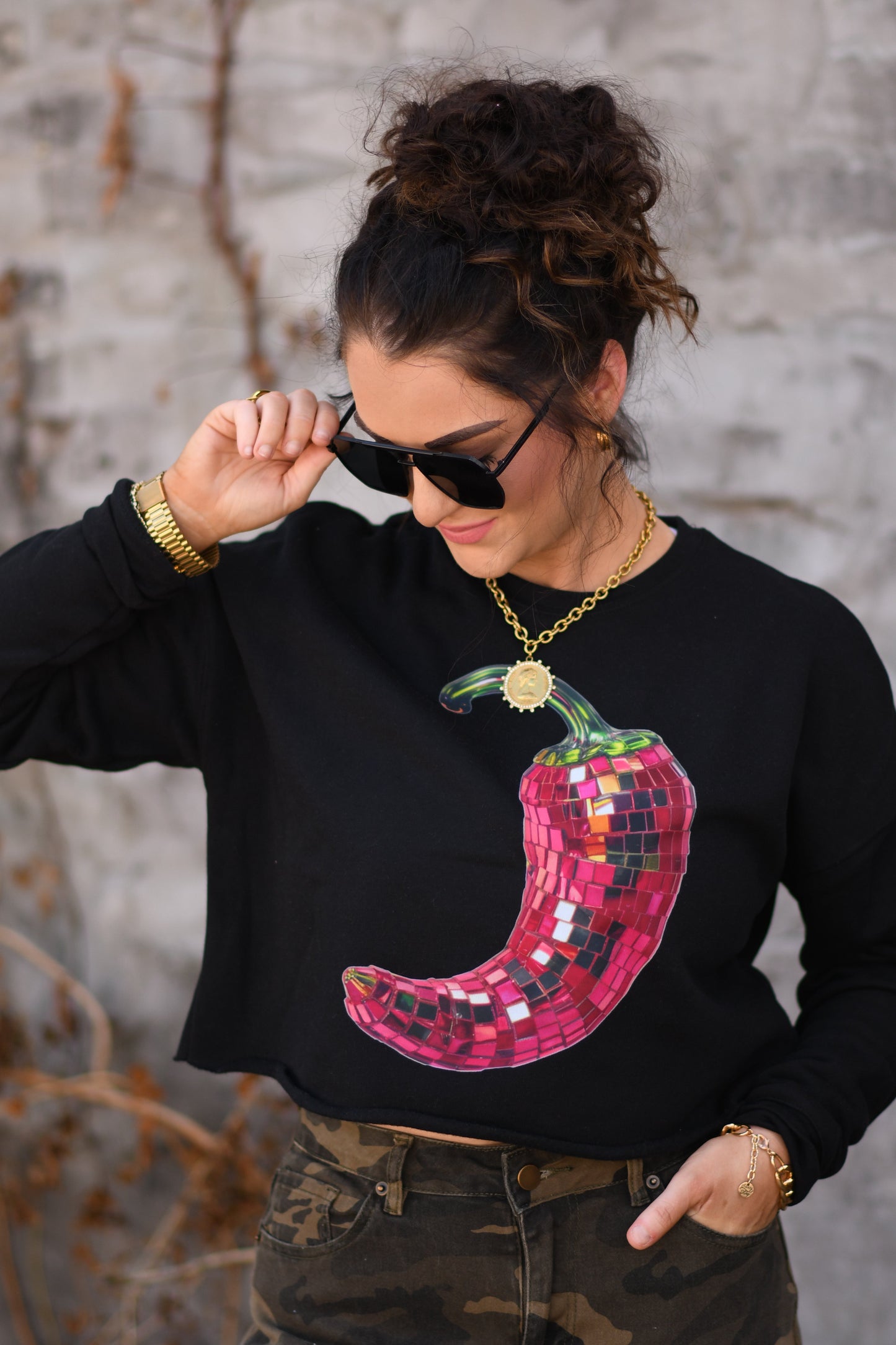 Disco Chili Pepper Cropped Sweatshirt