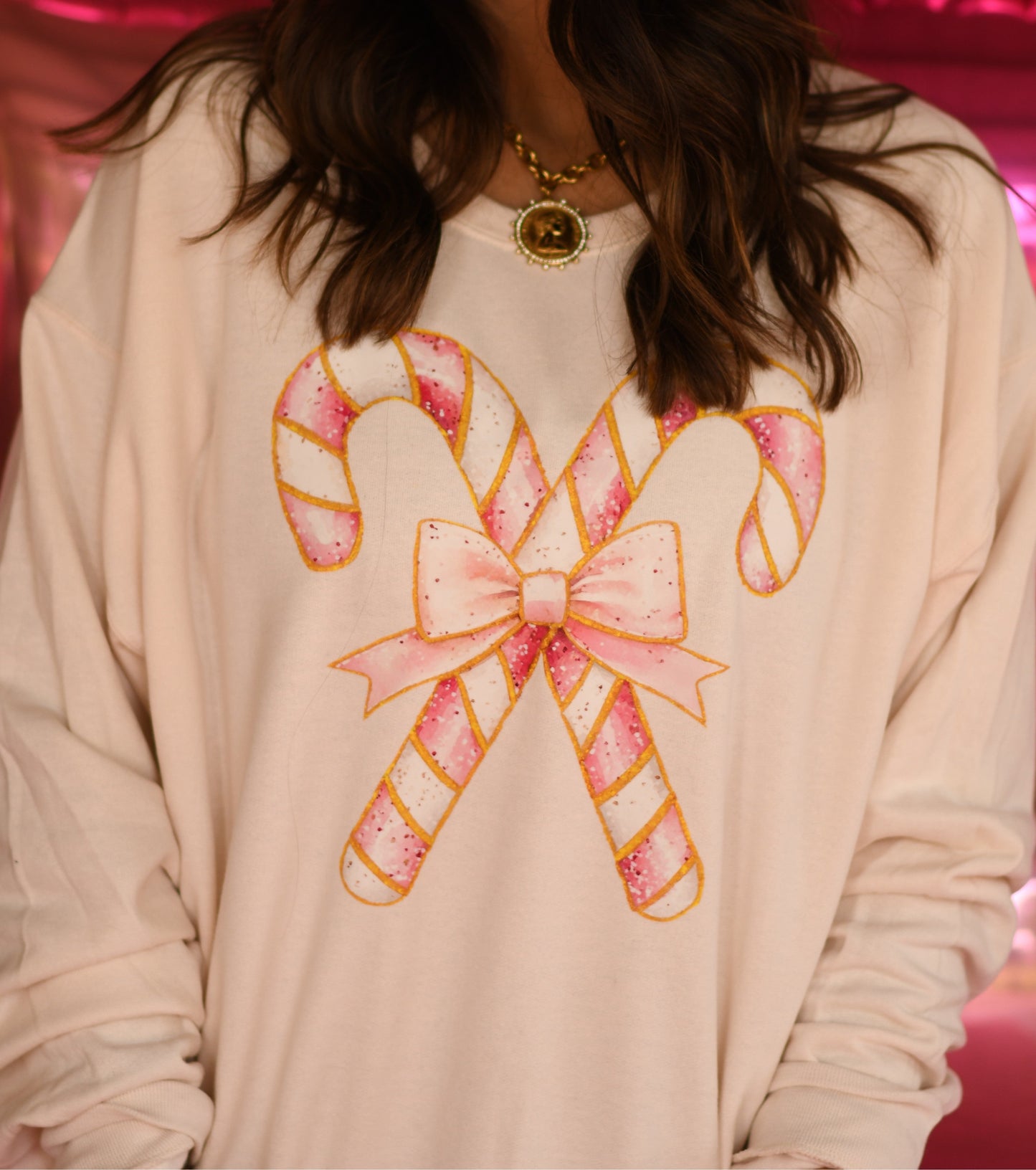 Pink Candy Cane Bow Sweatshirt/Tee