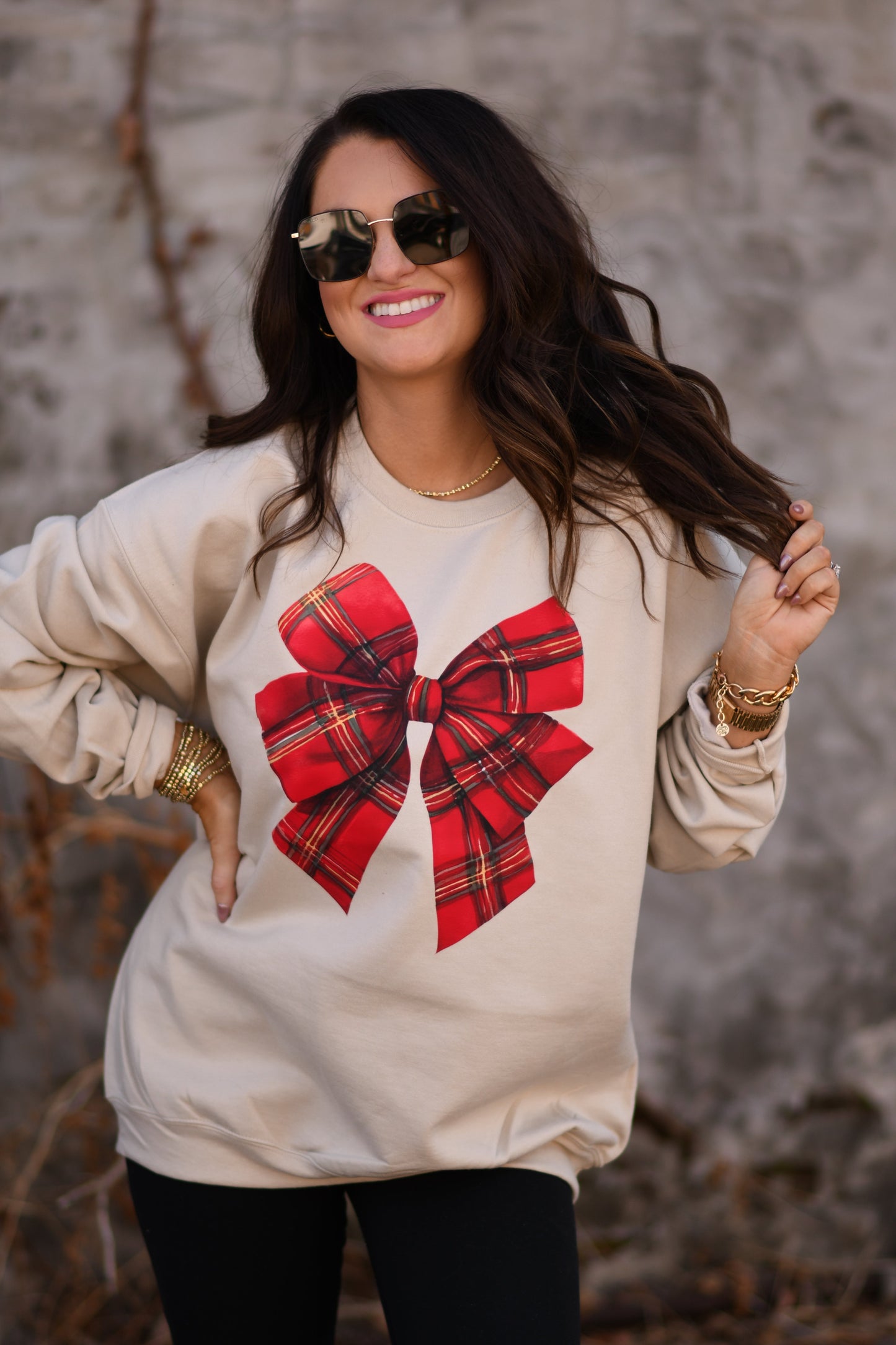 Plaid Christmas Bow Sweatshirt / Tee