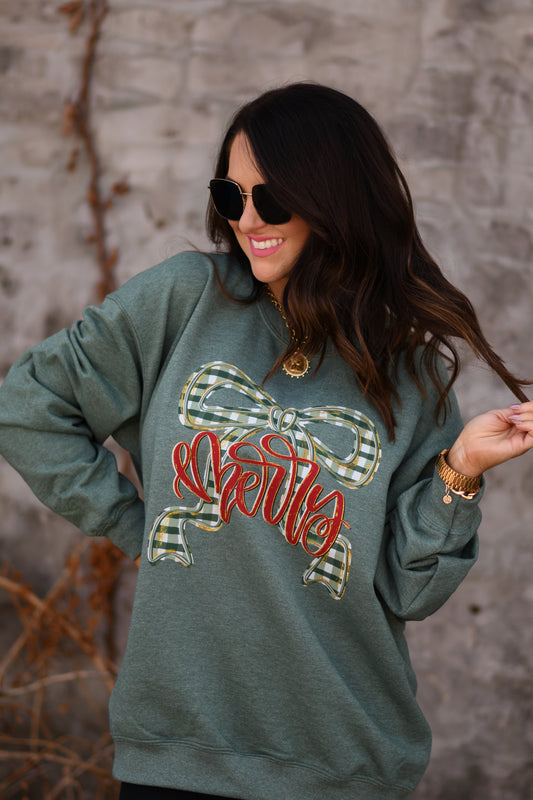 Merry Plaid Bow Tee / Sweatshirt