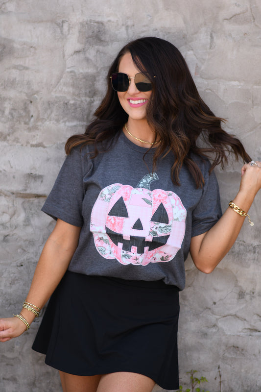 Pink Florals Patched Pumpkin Tee