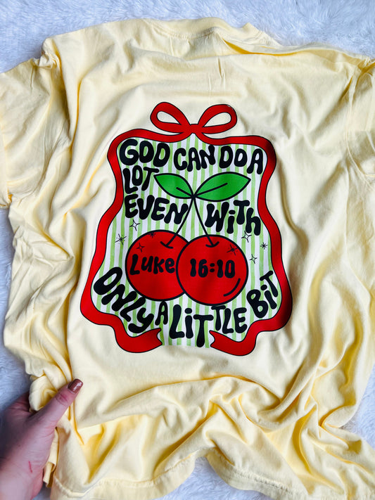 He Can Do A Lot Cherry Graphic Tee (front and back print)