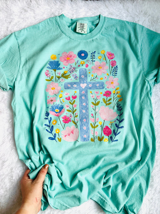 Floral Cross Graphic Tee