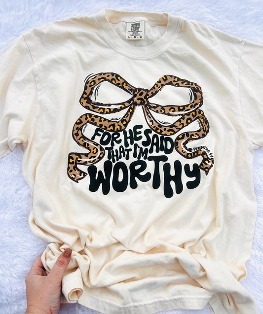 I Am Worthy Leopard Bow Graphic Tee