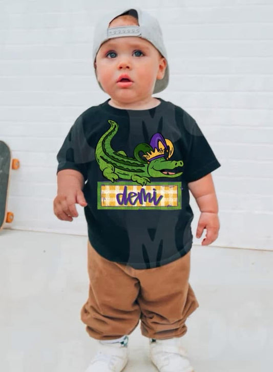 DTF Alligator Mardi Gras name tee - WS
