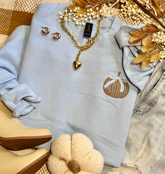 Wicker Pumpkin Bow Embroidered Sweatshirt