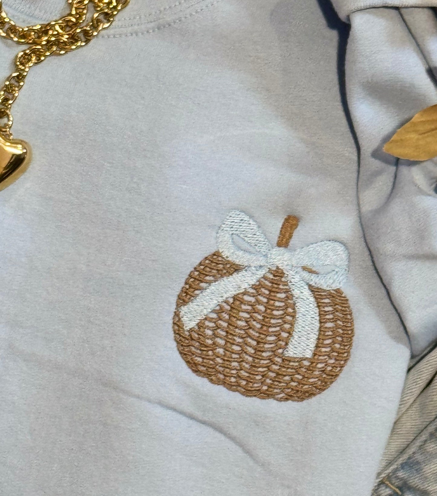 Wicker Pumpkin Bow Embroidered Sweatshirt