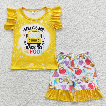 Boys (no ruffle) and Girls (ruffle) School Bus Shorts Set