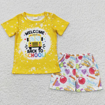Boys (no ruffle) and Girls (ruffle) School Bus Shorts Set