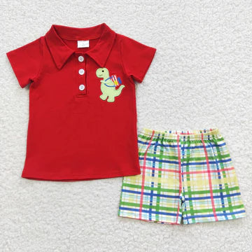 Boys Embroidered Dino Back to School Shorts Set