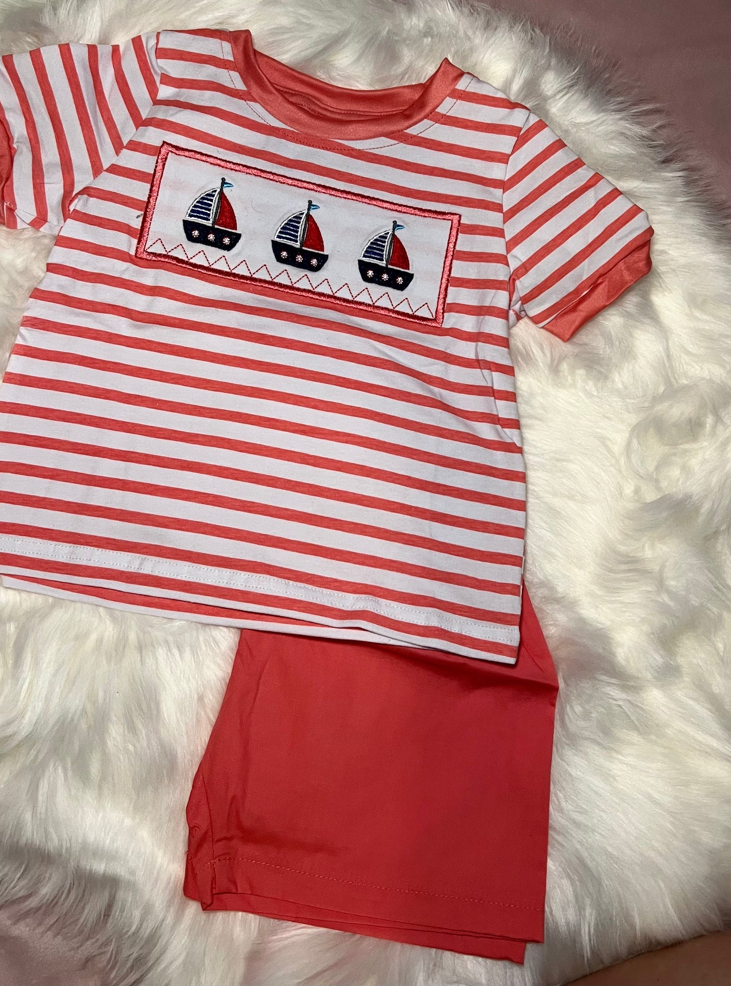 RTS Boys Embroidered Sailboat Shorts Set