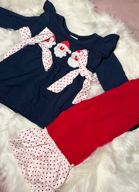 Girls Embroidered Santa Pants Set