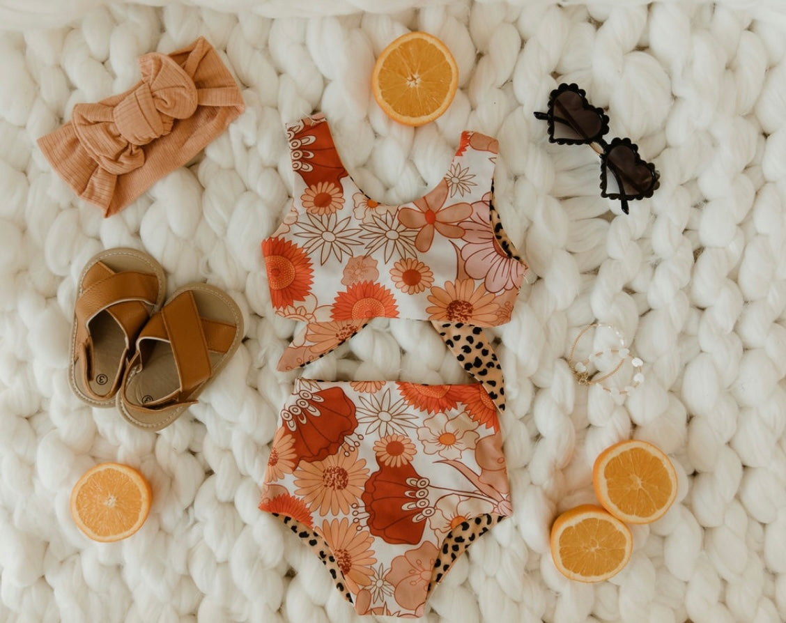 Girls Boho Floral Bikini with Tie Back
