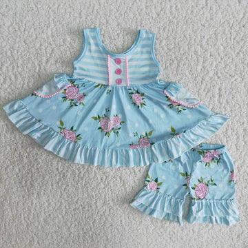 Girls Blue Rosebud Set