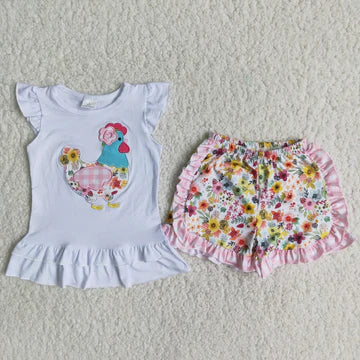 Girls Embroidered Chicken Set