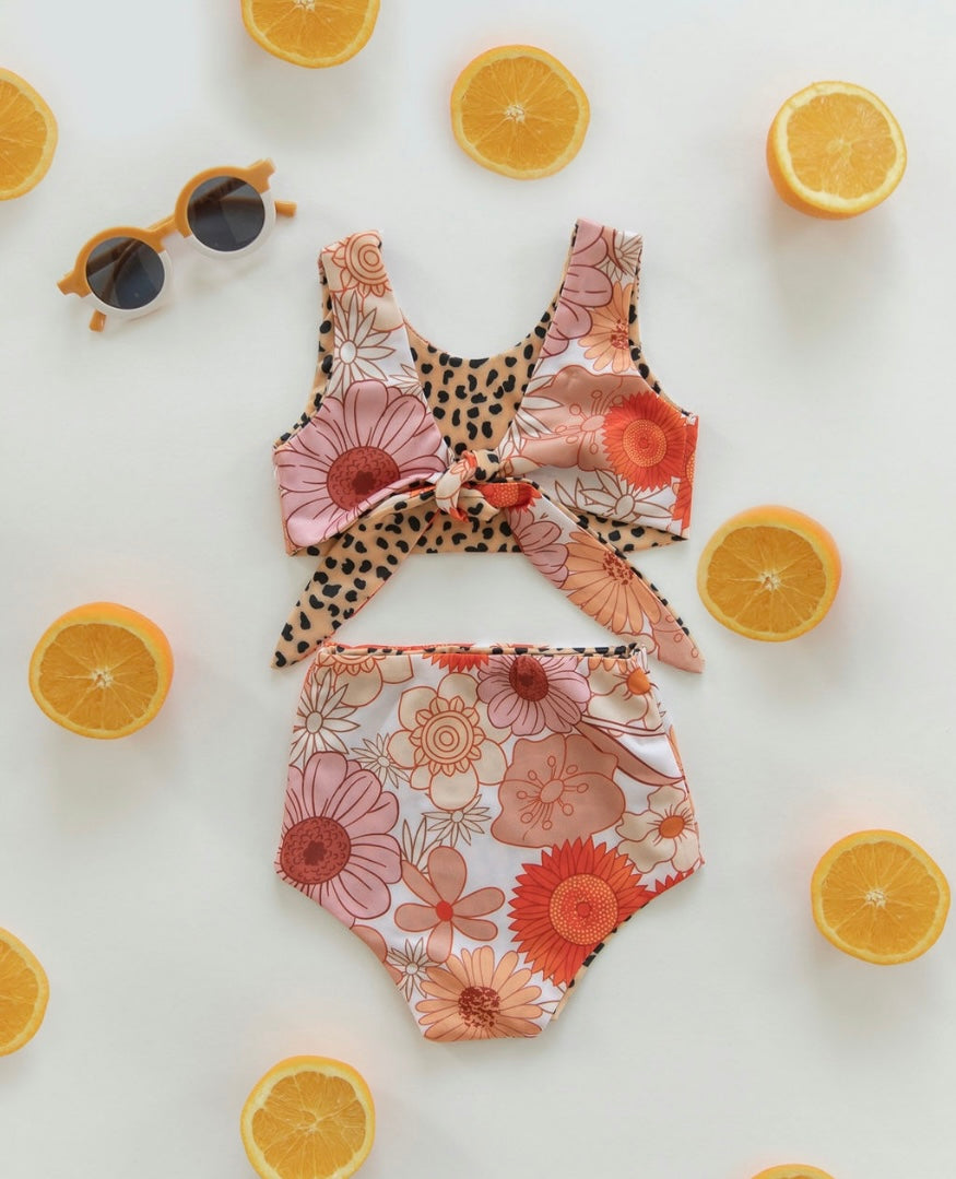 Girls Boho Floral Bikini with Tie Back