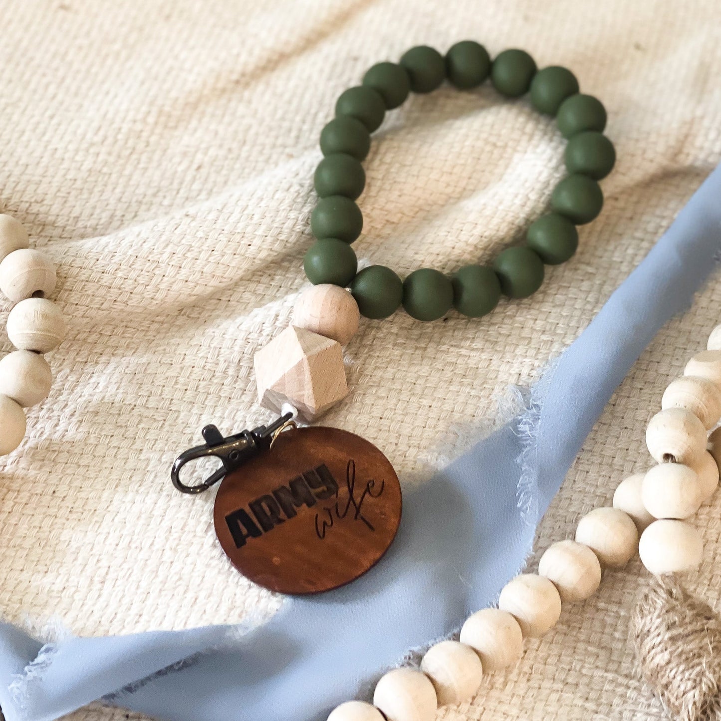 Olive Silicone Beaded Wristlet